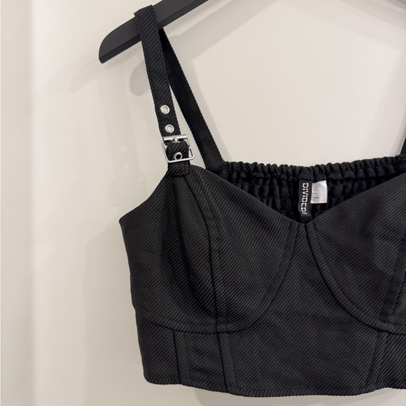 H&M Divided Black/Grey Buckle Strap Bustier Crop Top size Large - Picture 3 of 9